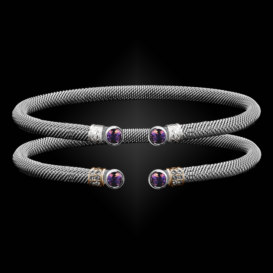 207 Amethyst Milanese Mesh La Madre Cuff Bracelet
