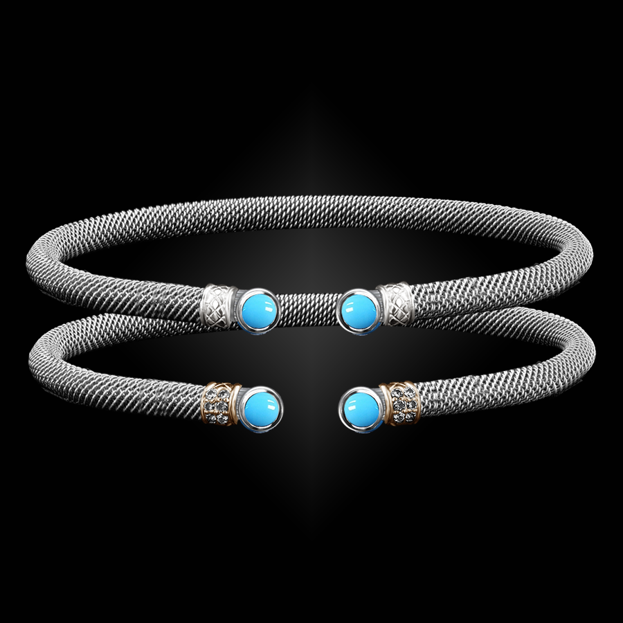 207 Reconstituted Turquoise Milanese Mesh La Madre Cuff Bracelet