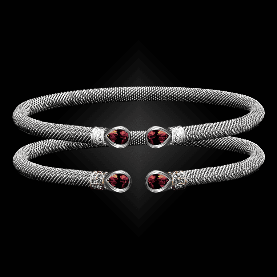 208 Garnet Milanese Mesh Belle Forme Cuff Bracelet