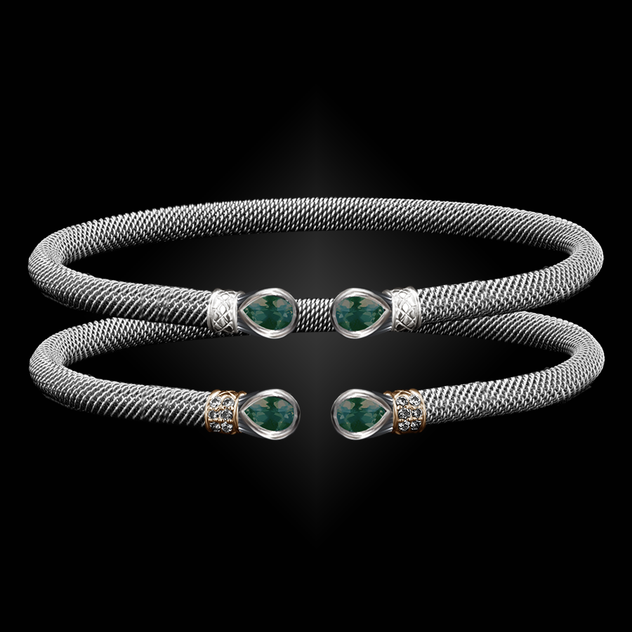 208 Green Onyx Milanese Mesh Belle Forme Cuff Bracelet