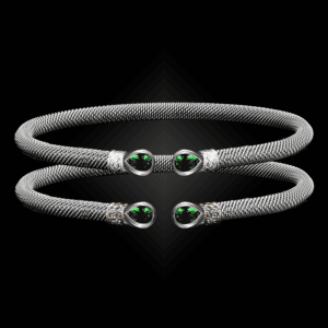 208 Lab Created Emerald Milanese Mesh Belle Forme Cuff Bracelet
