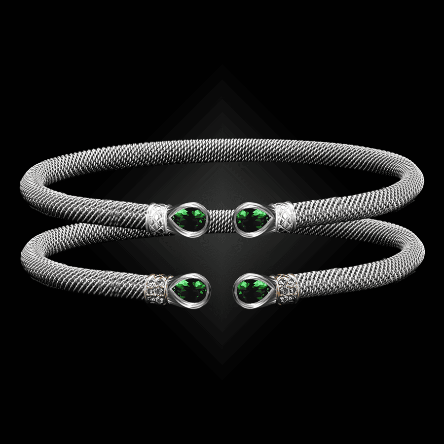 208 Lab Created Emerald Milanese Mesh Belle Forme Cuff Bracelet