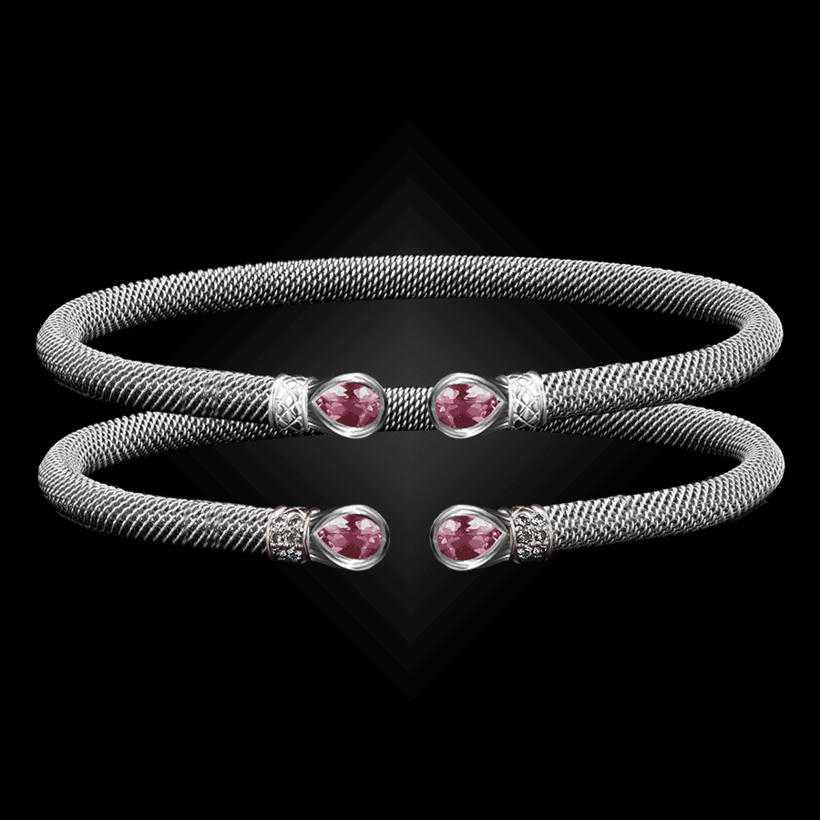 208 Lab Created Pink Sapphire Milanese Mesh Belle Forme Cuff Bracelet