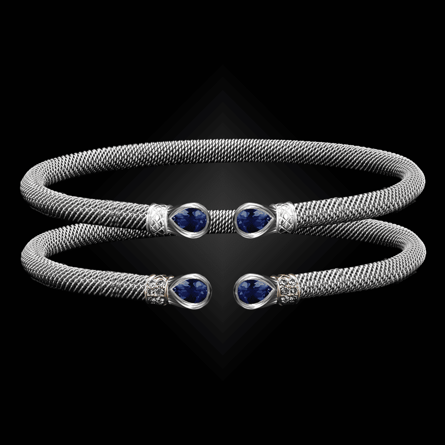 208 Lab Created Sapphire Milanese Mesh Belle Forme Cuff Bracelet