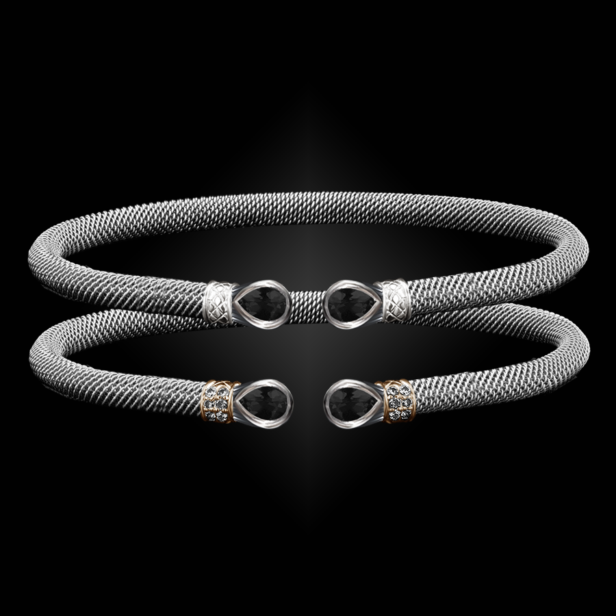 208 Onyx Black Milanese Mesh Belle Forme Cuff Bracelet