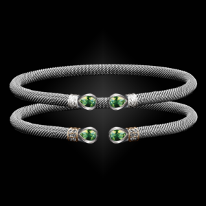 208 Peridot Milanese Mesh Belle Forme Cuff Bracelet