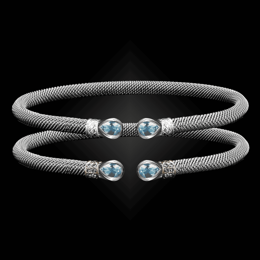 208 Sky Blue Topaz Milanese Mesh Belle Forme Cuff Bracelet