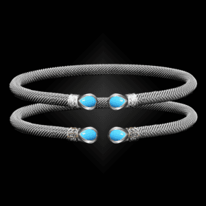 208 Reconstituted Turquoise Milanese Mesh Belle Forme Cuff Bracelet