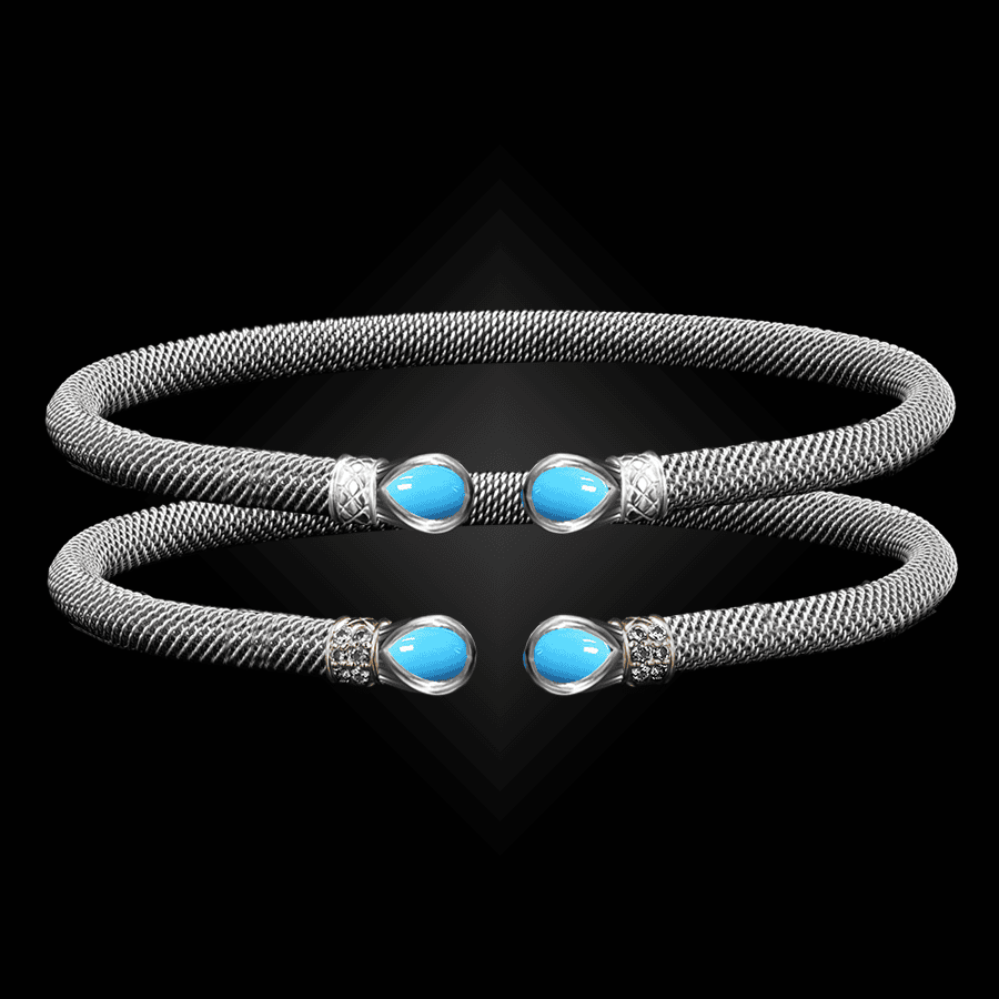 208 Reconstituted Turquoise Milanese Mesh Belle Forme Cuff Bracelet