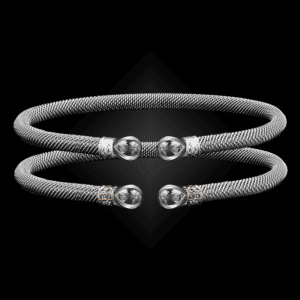 208 White Topaz Milanese Mesh Belle Forme Cuff Bracelet