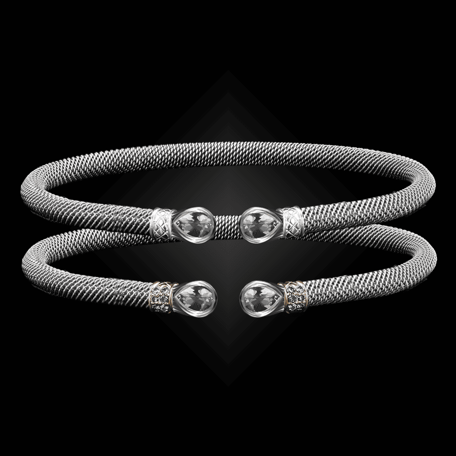208 White Topaz Milanese Mesh Belle Forme Cuff Bracelet