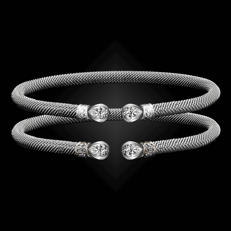 258 Solitaire Diamond Milanese Mesh Belle Forme Cuff Bracelet
