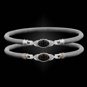 301 Black & White Diamond Milanese Mesh Elegante Bangle Bracelet
