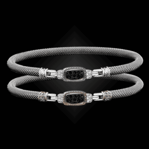 302 Black & White Diamond Milanese Mesh Classica Bangle Bracelet