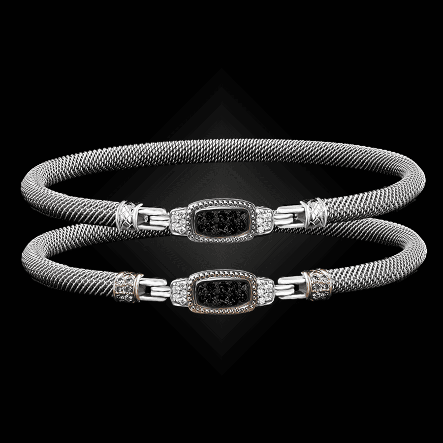 302 Black & White Diamond Milanese Mesh Classica Bangle Bracelet