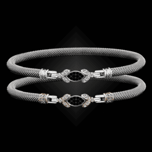 304 Black & White Diamond Milanese Mesh Marchesa Bangle Bracelet