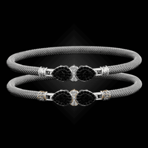 305 Black & White Diamond Milanese Mesh La Pera Bangle Bracelet