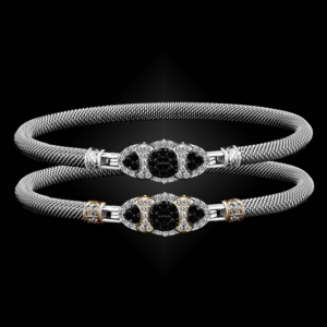 306 Black & White Diamond Milanese Mesh Cuscino Bangle Bracelet