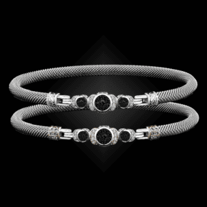 307 Black & White Diamond Milanese Mesh La Madre Bangle Bracelet