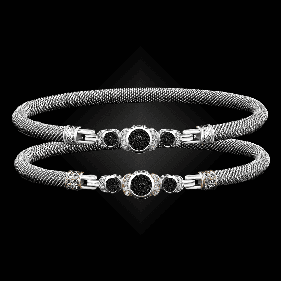 307 Black & White Diamond Milanese Mesh La Madre Bangle Bracelet