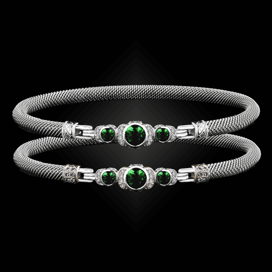 307 Lab Emerald Milanese Mesh La Madre Bangle Bracelet