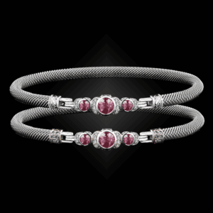 307 Lab Pink Sapphire Milanese Mesh La Madre Bangle Bracelet
