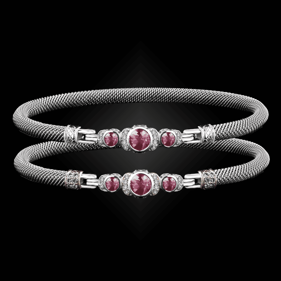 307 Lab Pink Sapphire Milanese Mesh La Madre Bangle Bracelet