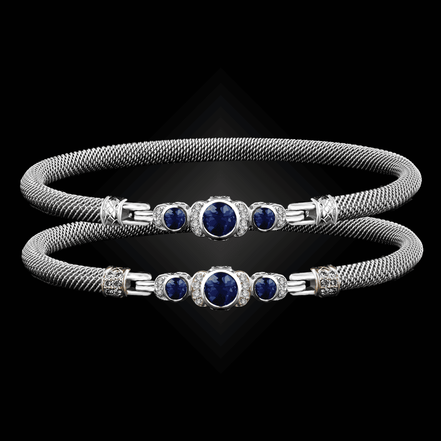 307 Lab Blue Sapphire Milanese Mesh La Madre Bangle Bracelet