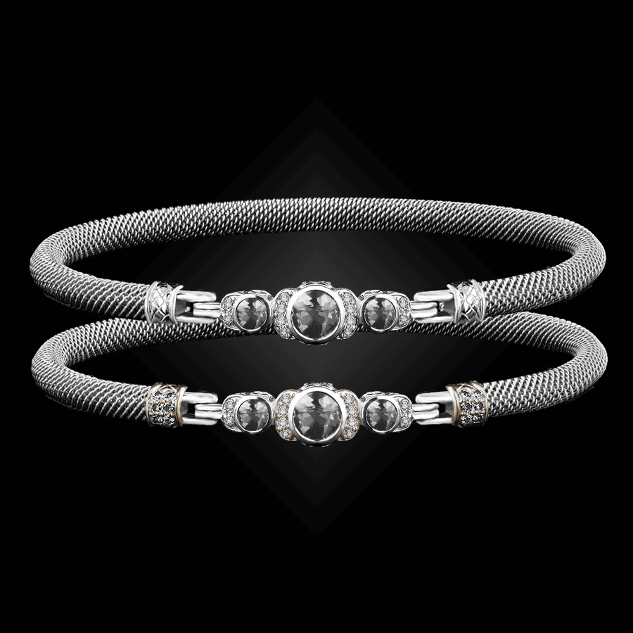 307 White Topaz Milanese Mesh La Madre Bangle Bracelet