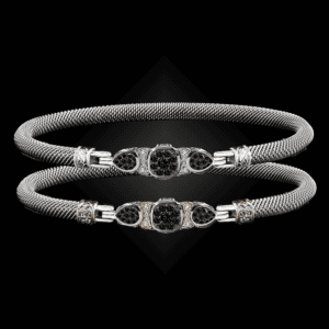 308 Black & White Diamond Milanese Mesh Belle Forme Bangle Bracelet