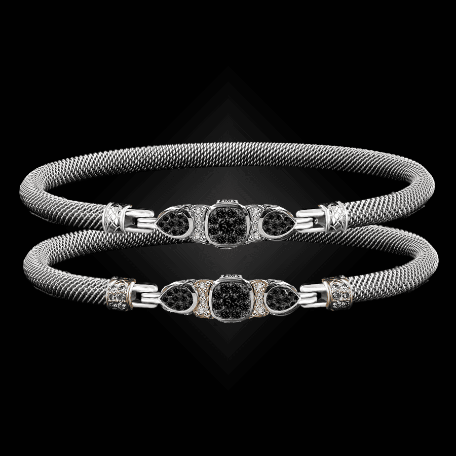 308 Black & White Diamond Milanese Mesh Belle Forme Bangle Bracelet
