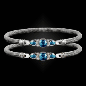 308 Blue Topaz Milanese Mesh Belle Forme Bangle Bracelet