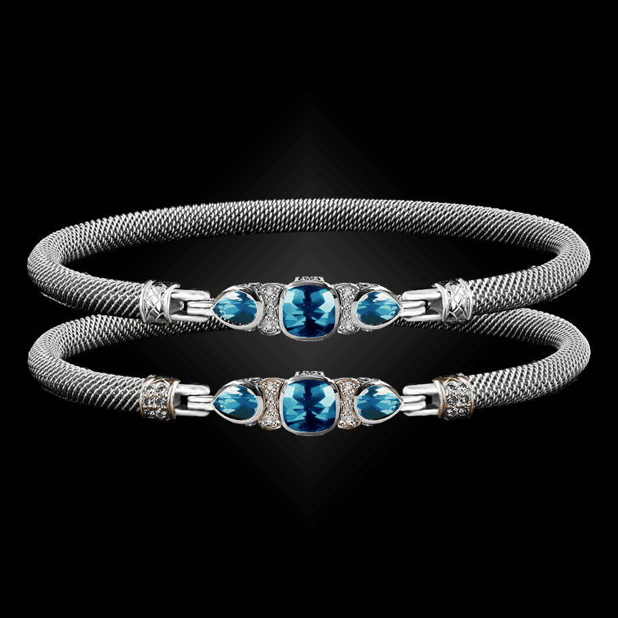 308 Blue Topaz Milanese Mesh Belle Forme Bangle Bracelet