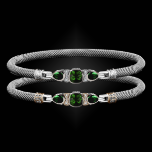308 Lab Emerald Milanese Mesh Belle Forme Bangle Bracelet