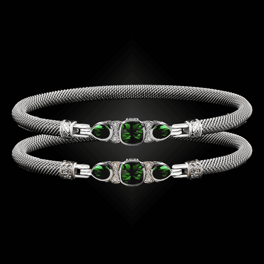 308 Lab Emerald Milanese Mesh Belle Forme Bangle Bracelet