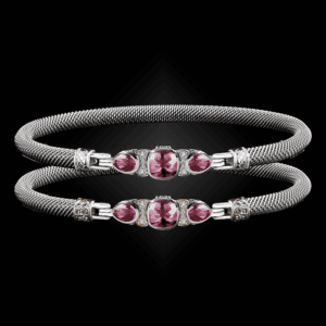 308 Lab Pink Sapphire Milanese Mesh Belle Forme Bangle Bracelet