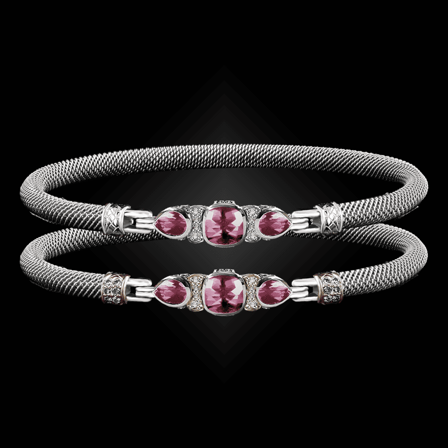 308 Lab Pink Sapphire Milanese Mesh Belle Forme Bangle Bracelet