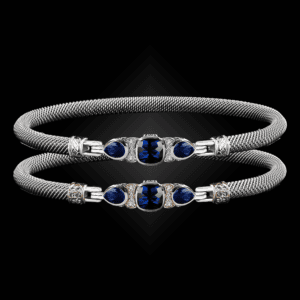 308 Lab Blue Sapphire Milanese Mesh Belle Forme Bangle Bracelet