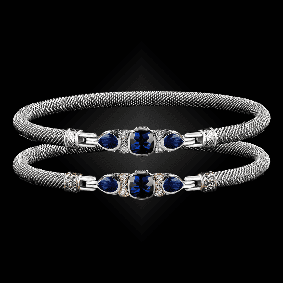 308 Lab Blue Sapphire Milanese Mesh Belle Forme Bangle Bracelet