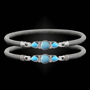 308 Recon Turquoise Milanese Mesh Belle Forme Bangle Bracelet