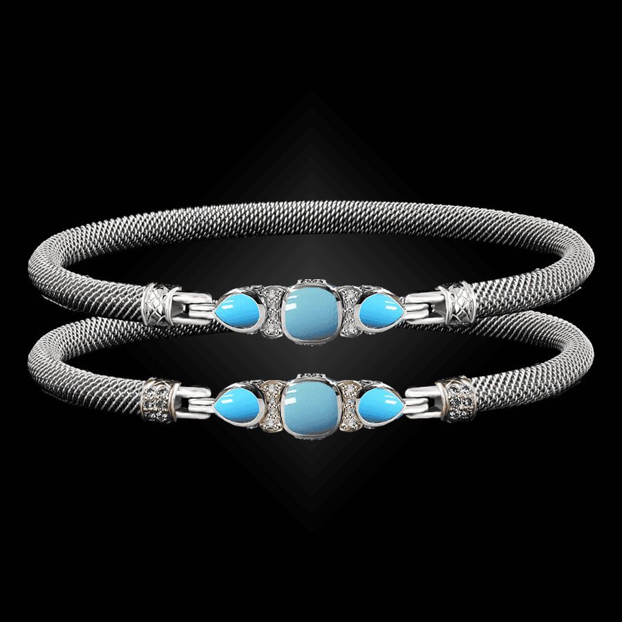 308 Recon Turquoise Milanese Mesh Belle Forme Bangle Bracelet