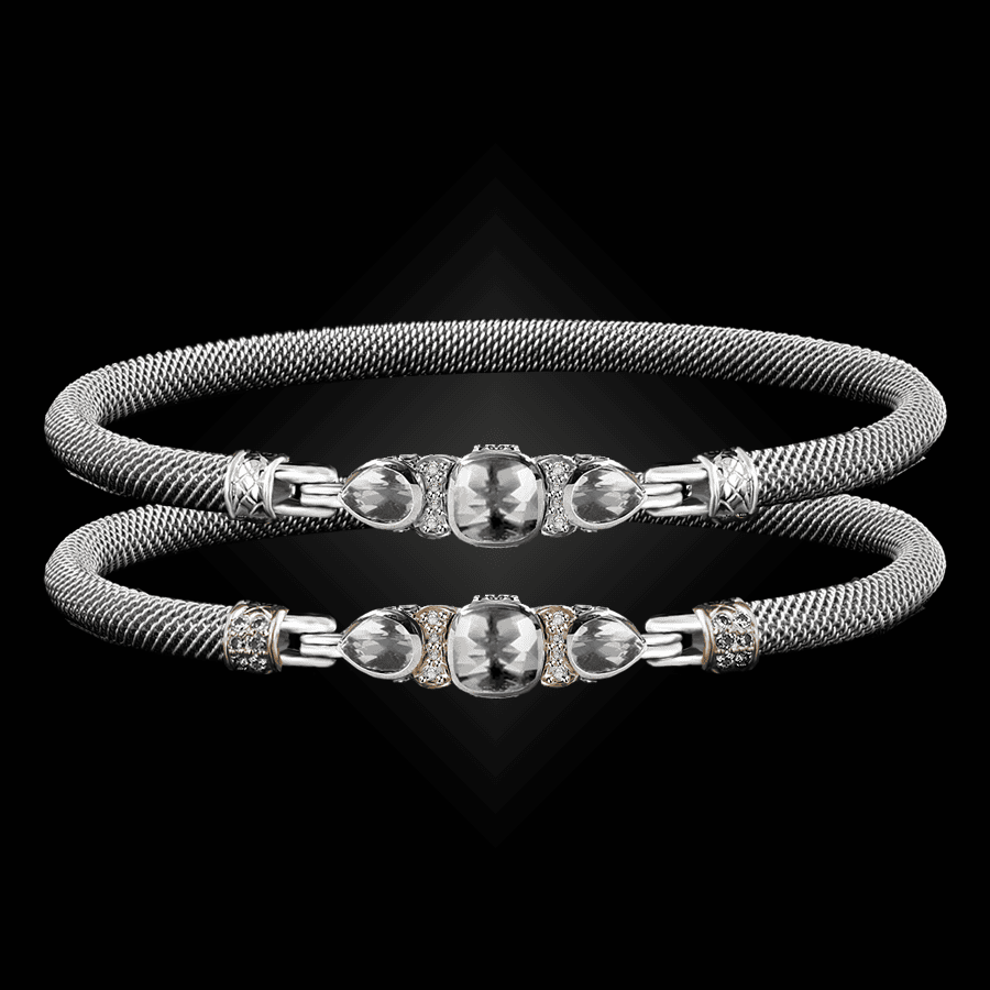 308 White Topaz Milanese Mesh Belle Forme Bangle Bracelet