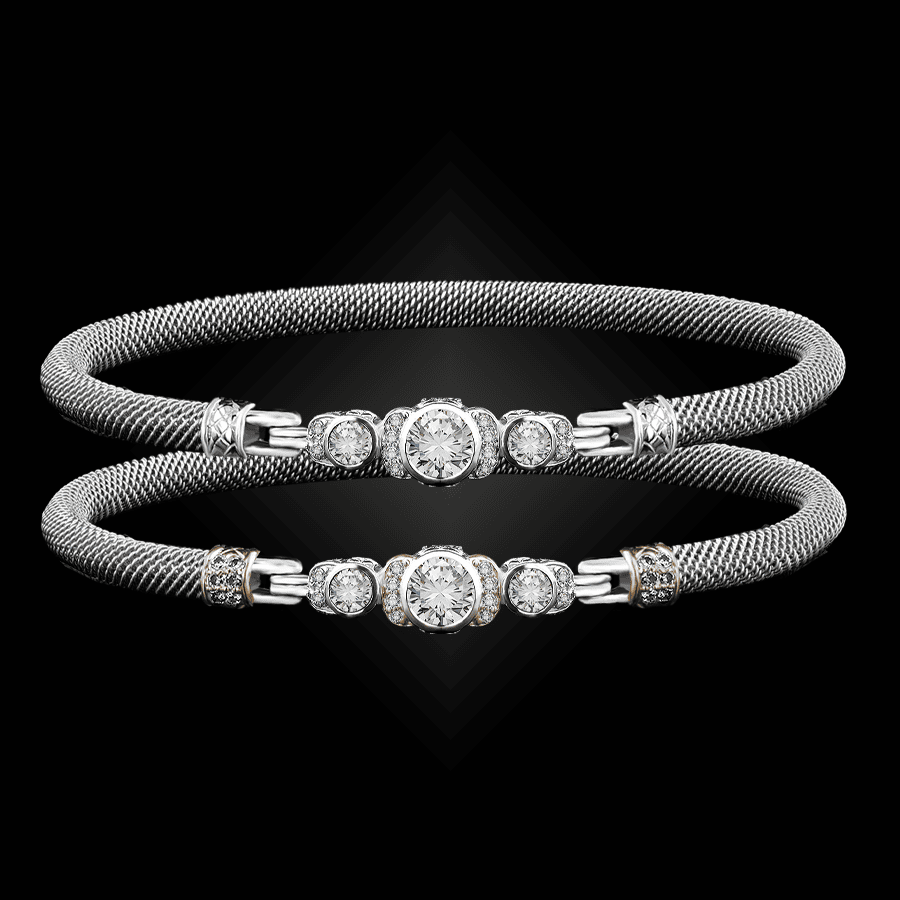 357 Solitaire Diamond Milanese Mesh La Madre Bangle Bracelet