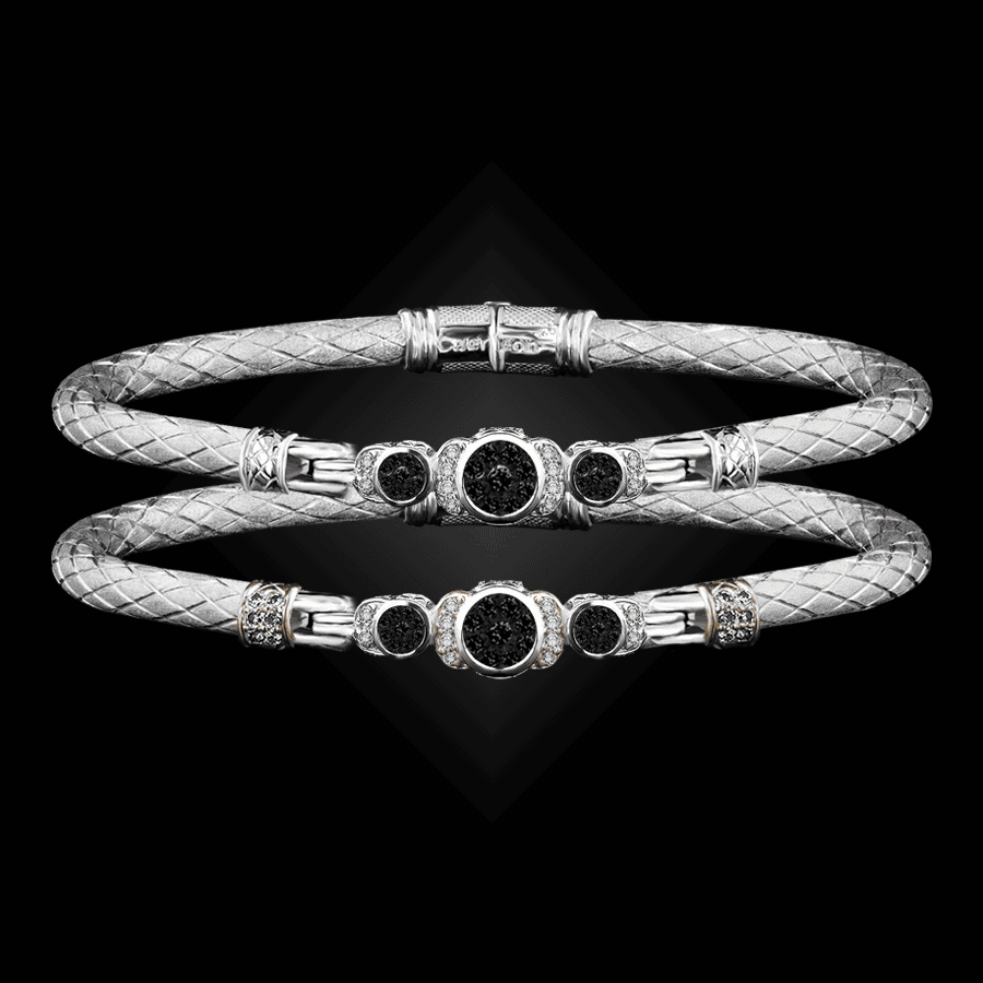 307 Black & White Diamond Caerleon two La Madre Bangle Bracelet