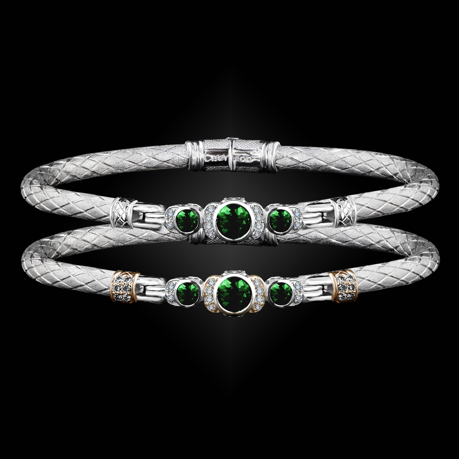 307 Lab Emerald Caerleon two La Madre Bangle Bracelet