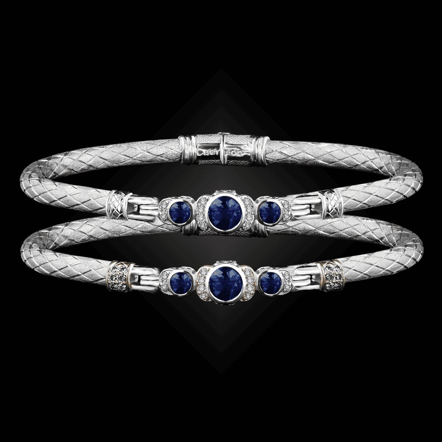 307 Lab Blue Sapphire Caerleon two La Madre Bangle Bracelet
