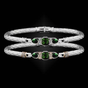 308 Lab Emerald Caerleon two Belle Forme Bangle Bracelet