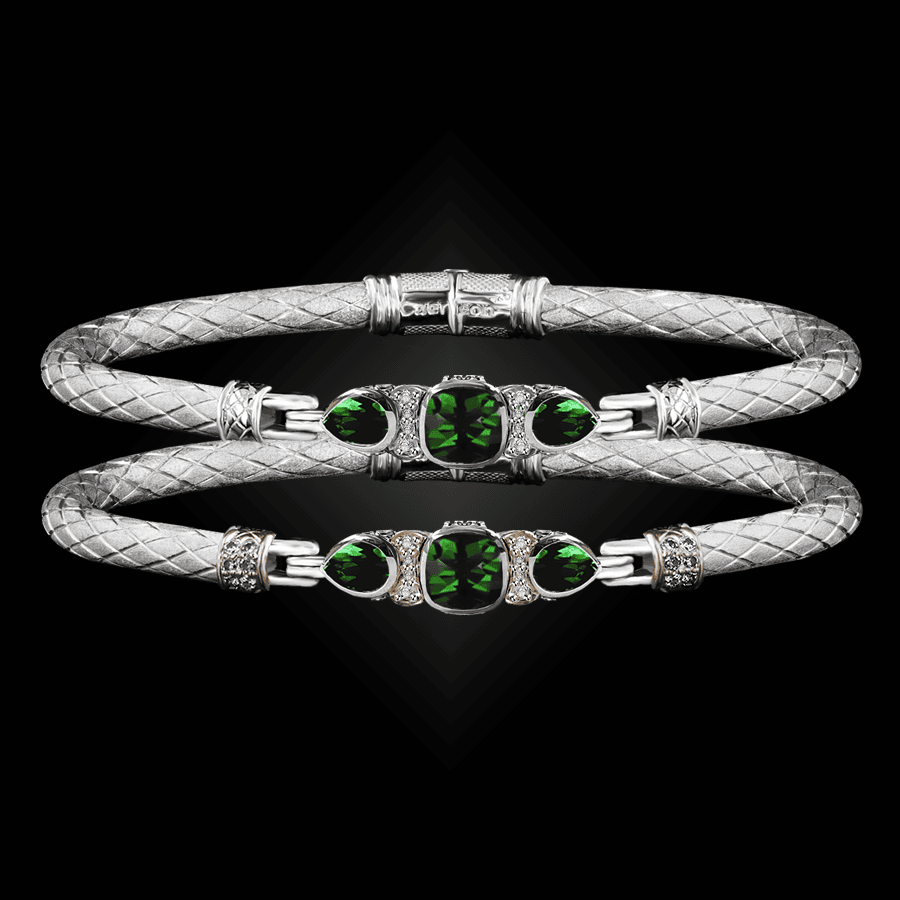 308 Lab Emerald Caerleon two Belle Forme Bangle Bracelet