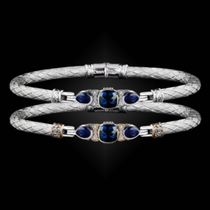 308 Lab Blue Sapphire Caerleon two Belle Forme Bangle Bracelet