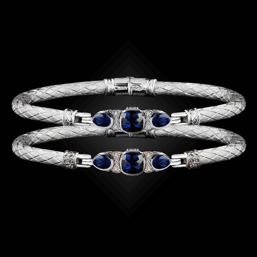 308 Lab Blue Sapphire Caerleon two Belle Forme Bangle Bracelet